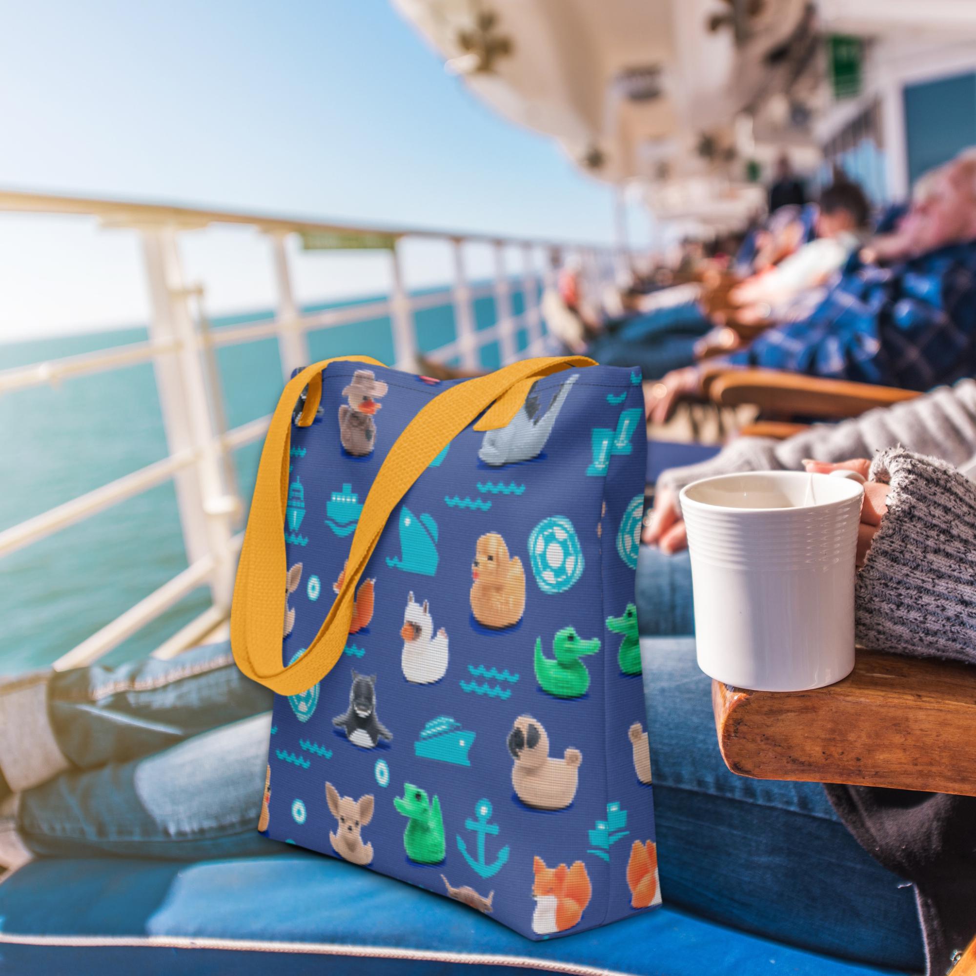 Cruise Ducking Hide and Seek Large Tote Bag with All Over Funny Duck Pattern Gift for Family Reunion Cruise Vacation Duck Storage Carry All