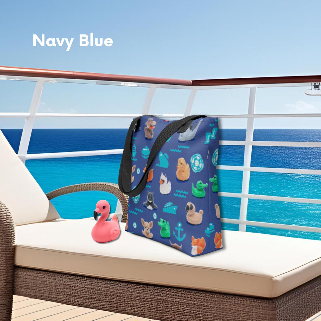 Aqua Tote Bag for Cruise Ducking and Fans of Duck Hide and Seek Cruising Fun Colorful Tote with All Over Cruise Duck Pattern in Aqua Blue