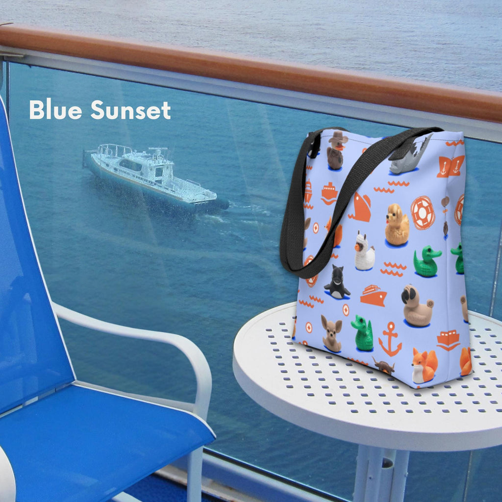 Aqua Tote Bag for Cruise Ducking and Fans of Duck Hide and Seek Cruising Fun Colorful Tote with All Over Cruise Duck Pattern in Aqua Blue