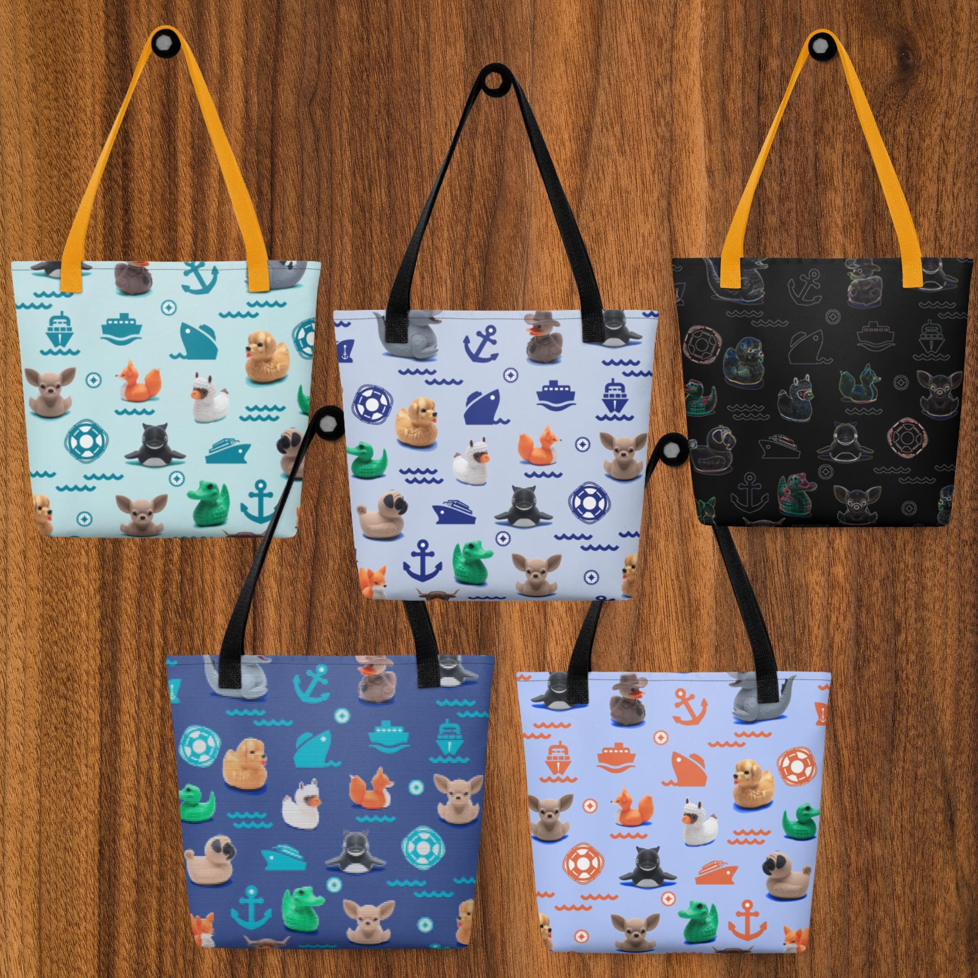 Ducking Tote Bag for Cruise Duck Hide and Seek Stylish Artsy Tote with All Over Duck Pattern Colorful Cruising Tote for Pool and Port Carry