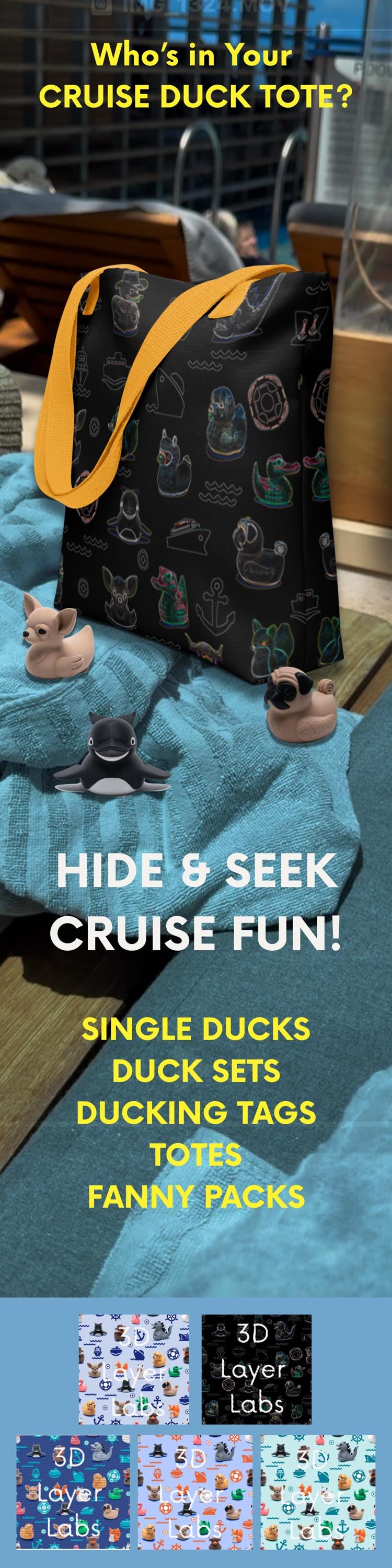 Ducking Tote Bag for Cruise Duck Hide and Seek Stylish Artsy Tote with All Over Duck Pattern Colorful Cruising Tote for Pool and Port Carry