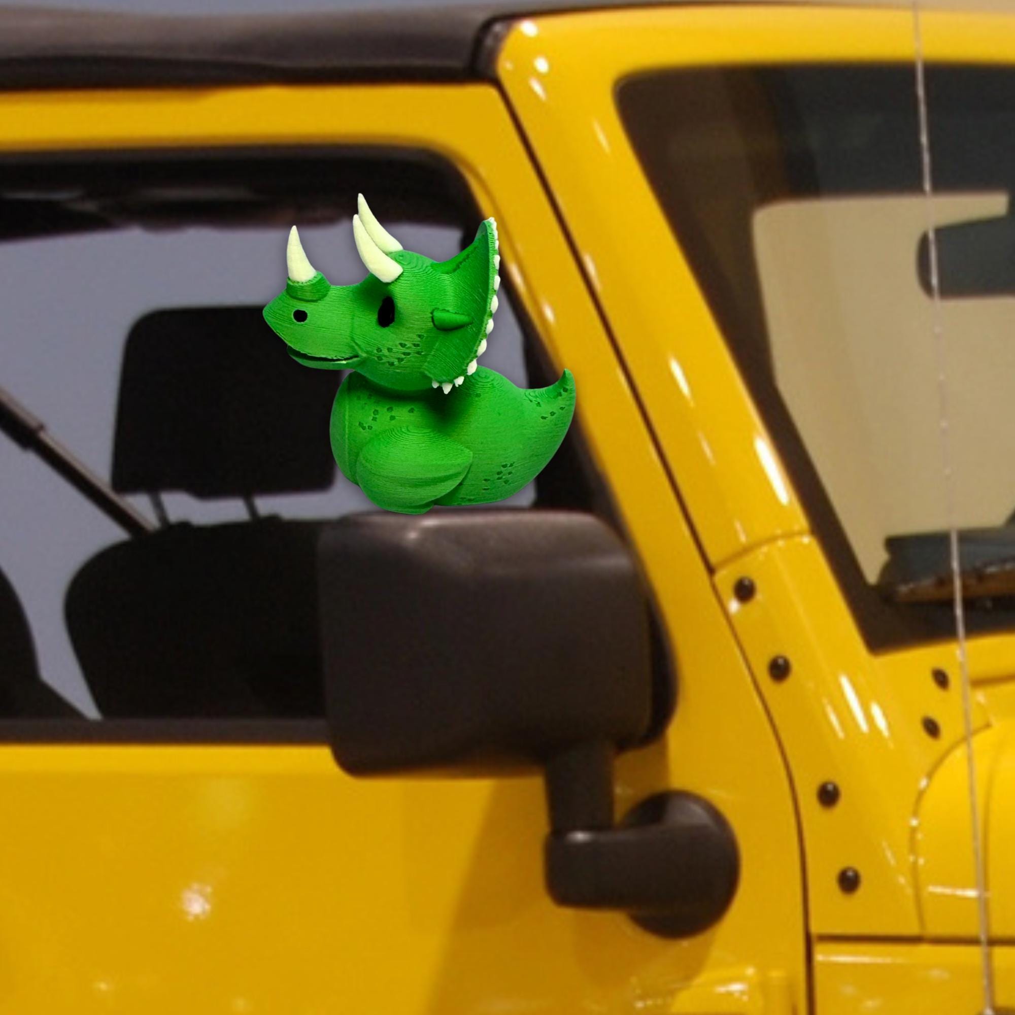 Triceratops Duck Gift for 4x4 Ducking Fans Dinosaur Dashboard Duck with Sensory Horns Green Dino Trail Keepsake Off-Road Stress Relief Toy