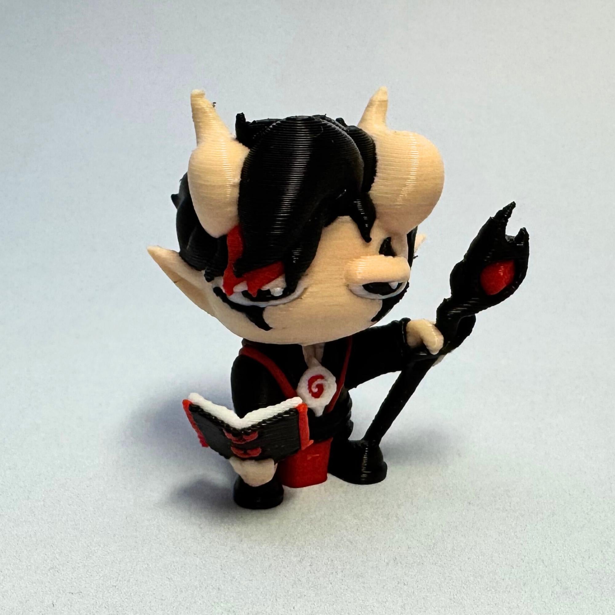 DnD Tiefling Warlock Miniature for TTRPG Character adds Charisma and Spellcasting to Role Play Game Mini with Tome and Dark Staff Gift Idea