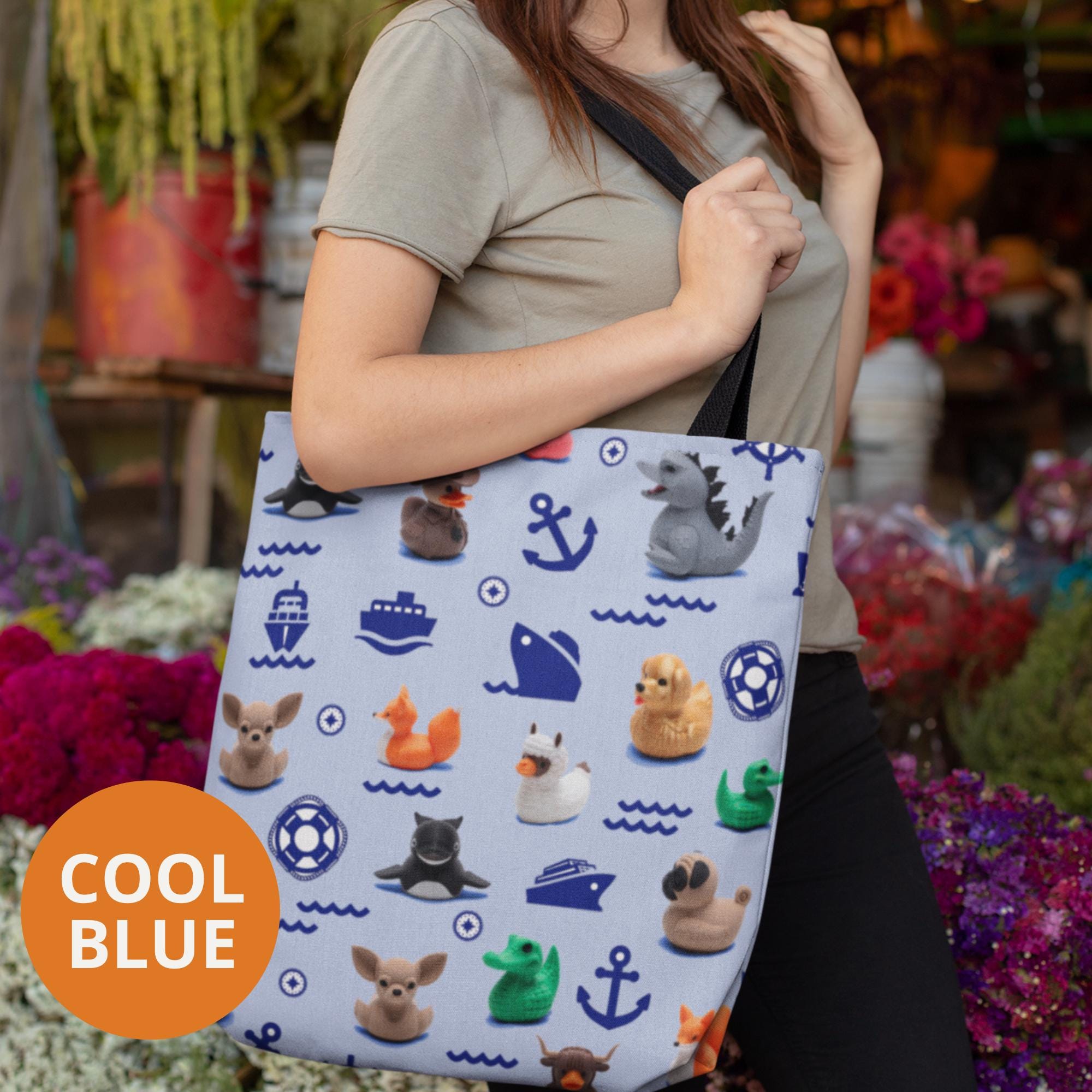 Large Tote Bag Popular Family Cruise Duck Carry All for Hide and Seek Cruise Ducking Bon Voyage Gift for Her Pool Beach Shop Carry All Blue