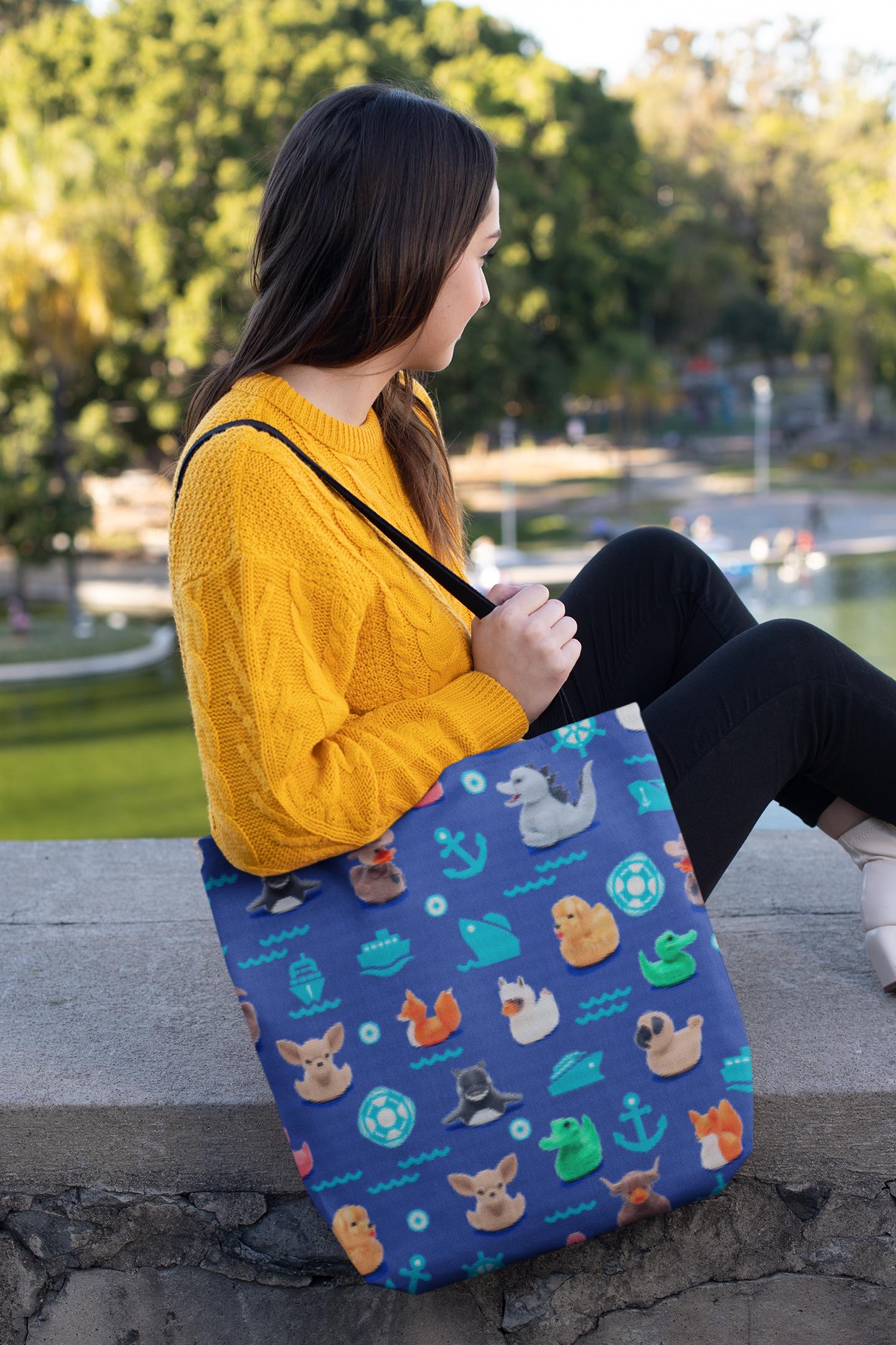 Cruise Ducking Hide and Seek Large Tote Bag with All Over Funny Duck Pattern Gift for Family Reunion Cruise Vacation Duck Storage Carry All