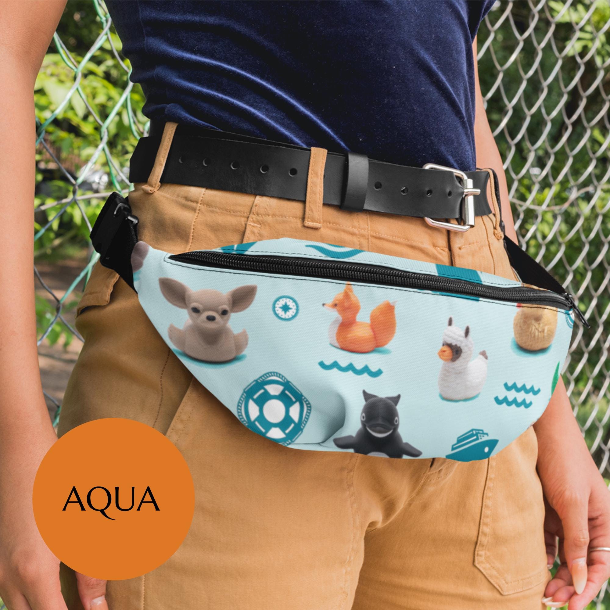 Fanny Pack Waist Bag Colorful Cruise Duck Pattern for Travel Festival Theme Park Bag with Adjustable Strap for Waist or Shoulder Sling Bag