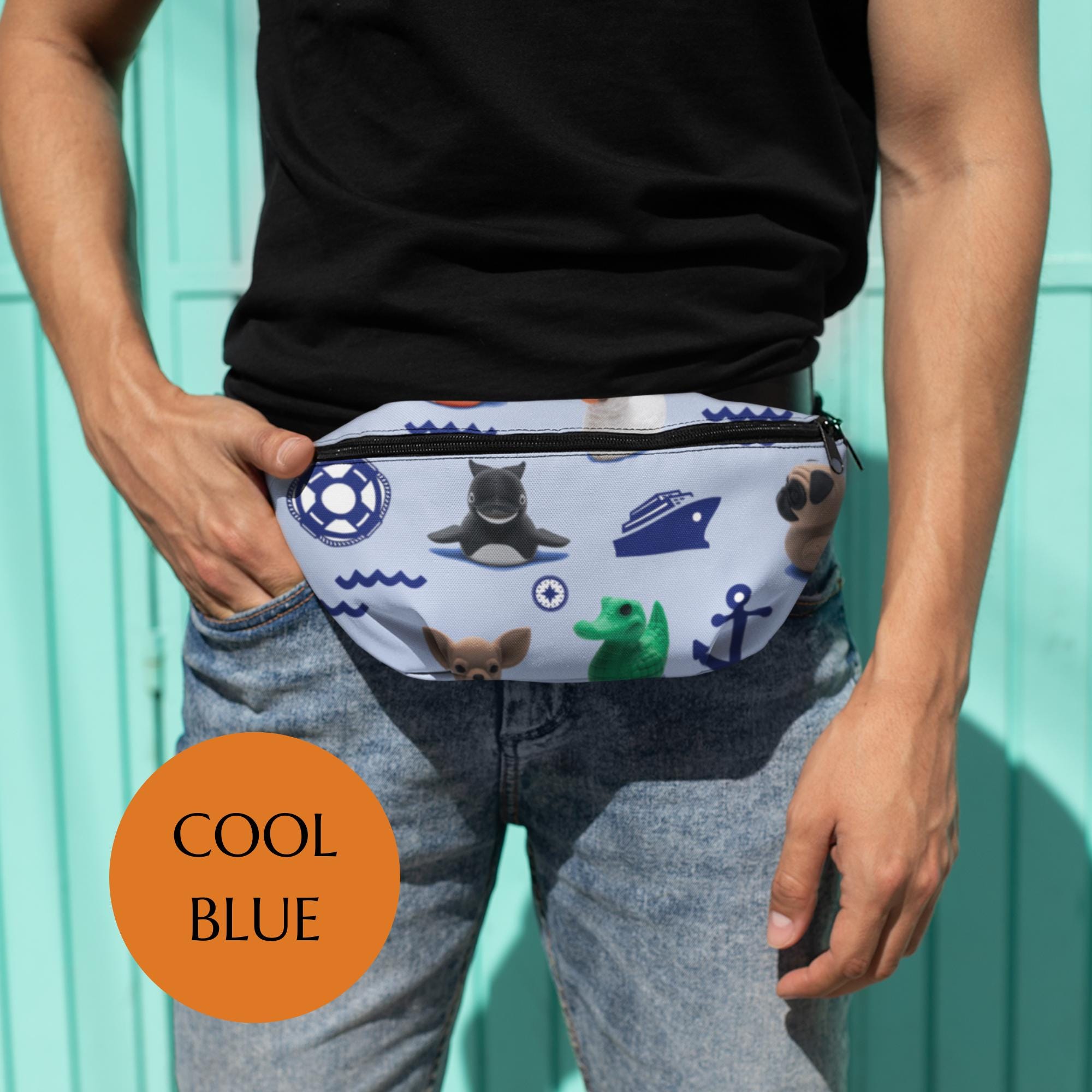 Fanny Pack Waist Bag Colorful Cruise Duck Pattern for Travel Festival Theme Park Bag with Adjustable Strap for Waist or Shoulder Sling Bag