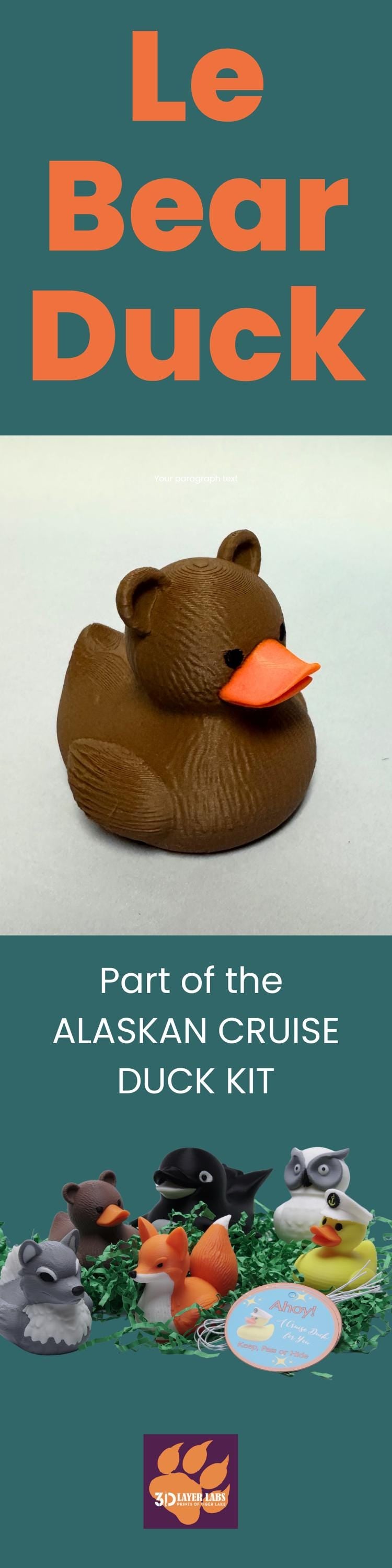 Bear Duck Cruise Gift Duck for Hide and Seek Ducking Fun Brown Bear Woodland Alaska Party Favor Cake Topper  Cruise Travel Keepsake Duck