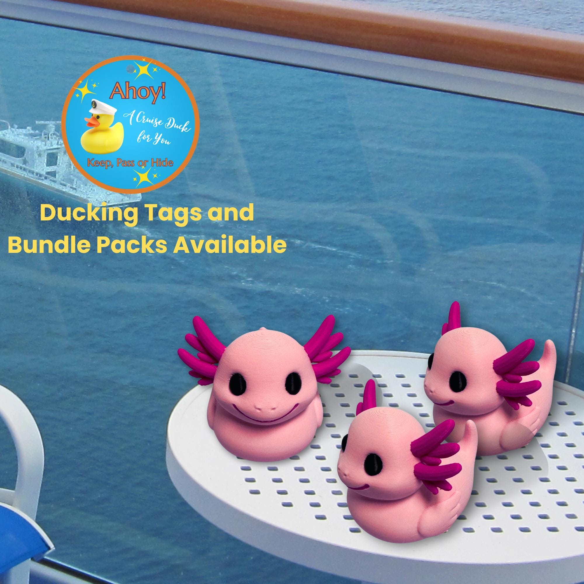 Axolotl Cruise Duck Cute Pink Axolotl for Hide and Seek Cruise Ducking Idea for Family Cruise Activity 3D Printed Axolotl Duck Cake Topper