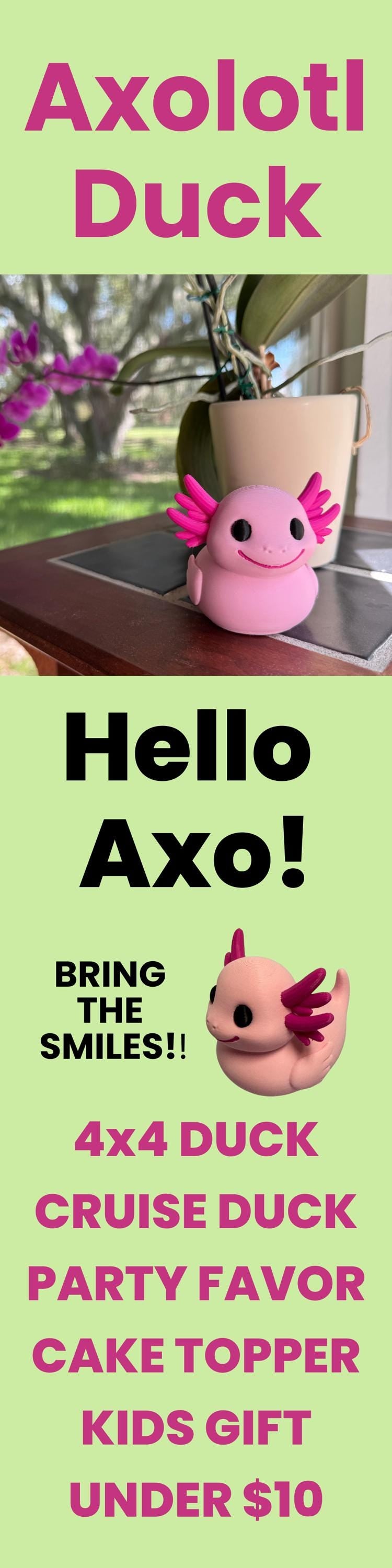 Axolotl Cruise Duck Cute Pink Axolotl for Hide and Seek Cruise Ducking Idea for Family Cruise Activity 3D Printed Axolotl Duck Cake Topper