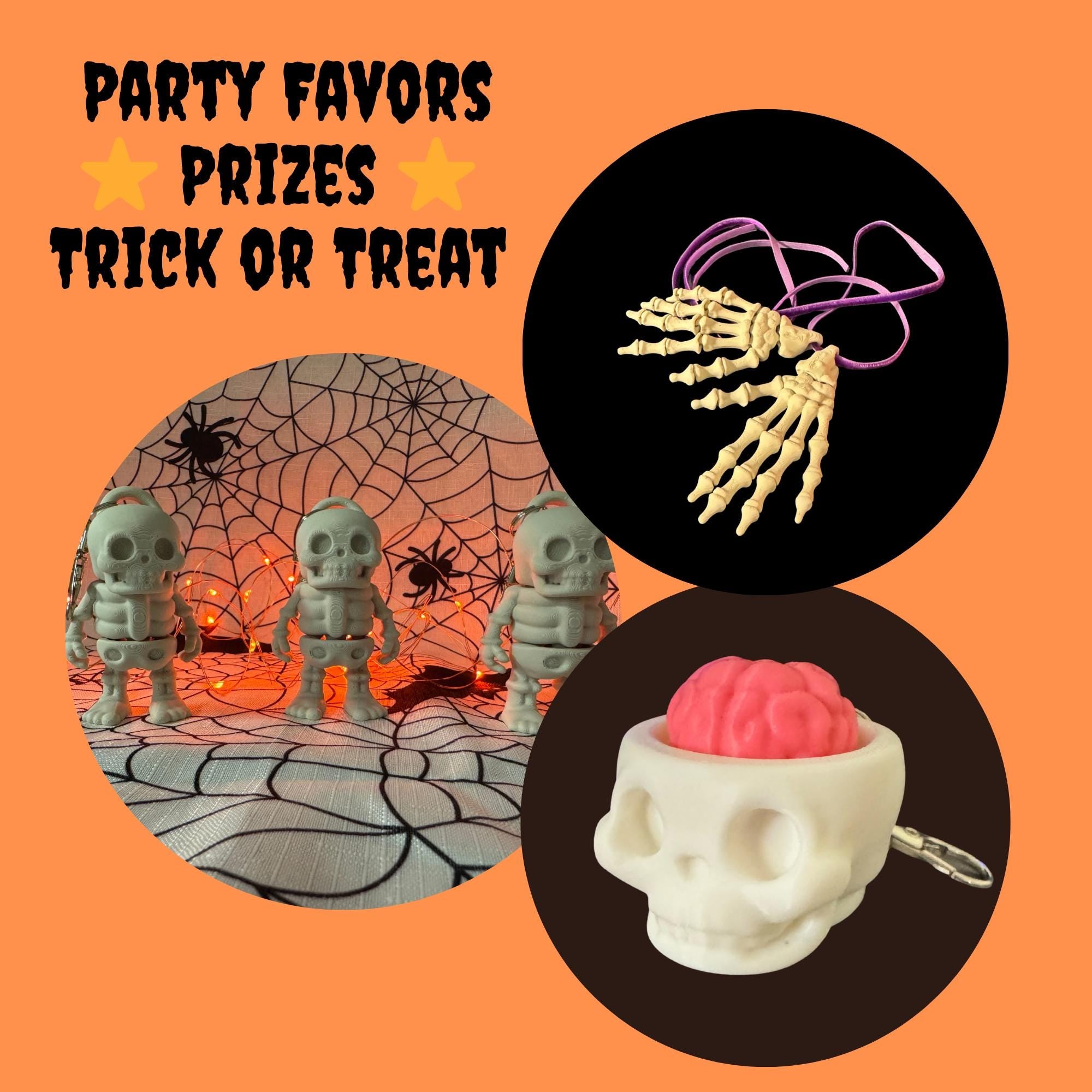 Brain Clicker Fidget Skull Toy Keychain 3D Printed Articulated Halloween Fidget Backpack Charm Spooky Party Favor Trick or Treat Bulk Gift
